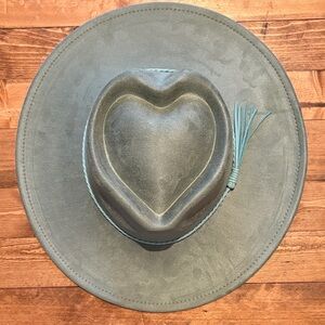 Heart Crown Felt Wide-Brim Hat in Slate Blue
